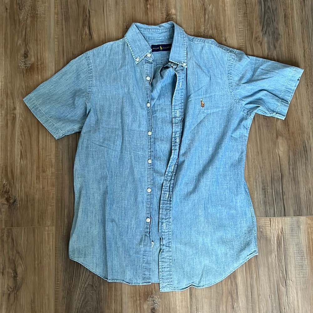 Mens polo button up jean shirt